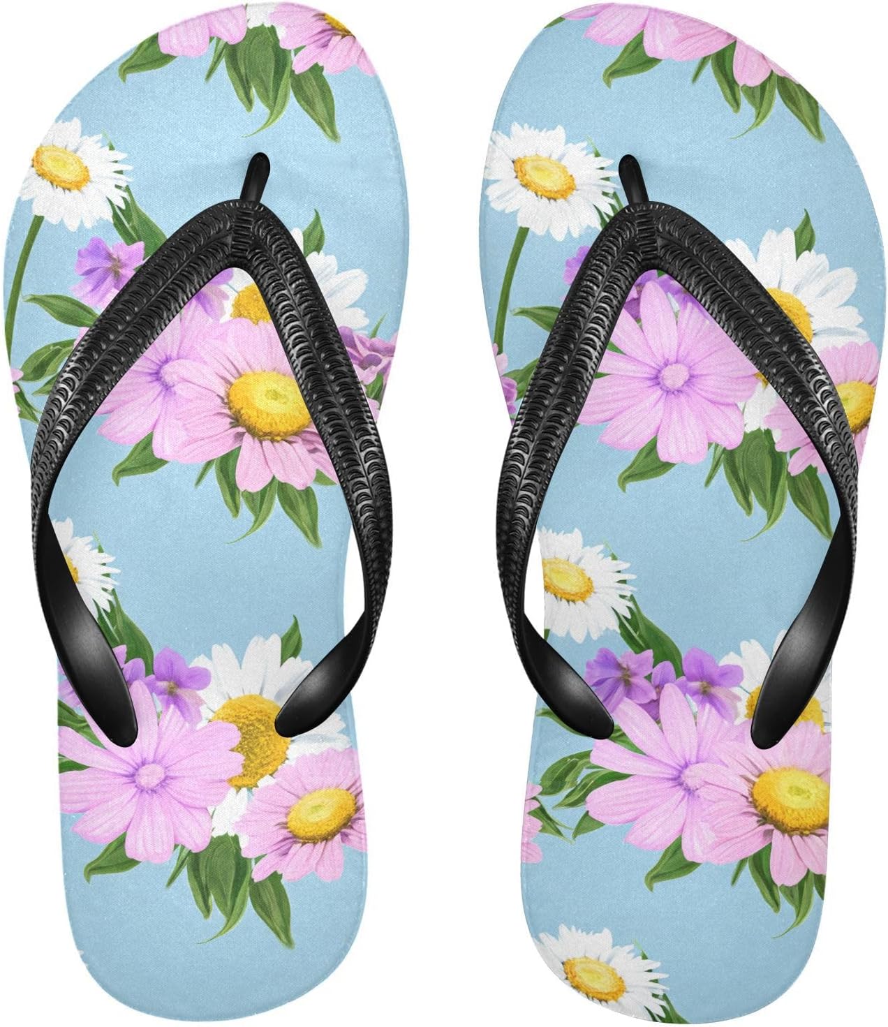 

Фиолетовые и белые шлепанцы с цветущими ромашками, пляжные сандалии-вьетнамки, резинескользящие летние тапочки для женщин и мужчин, для прогулок Sinestour