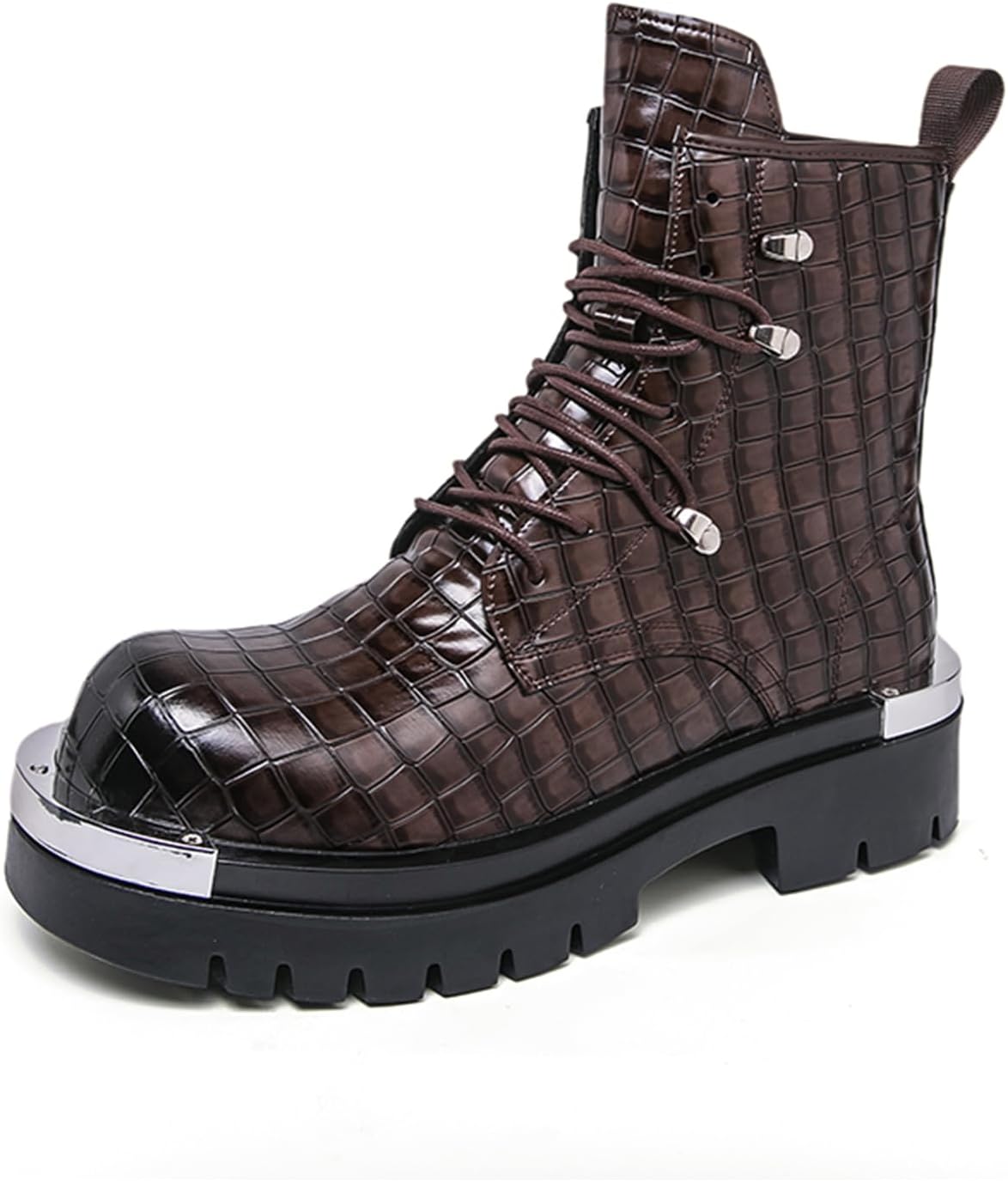 

Мужские ботинки TIXEWSJH с текстурой под камень из лакированной кожи, на платформе, с круглыми носками, коричневый