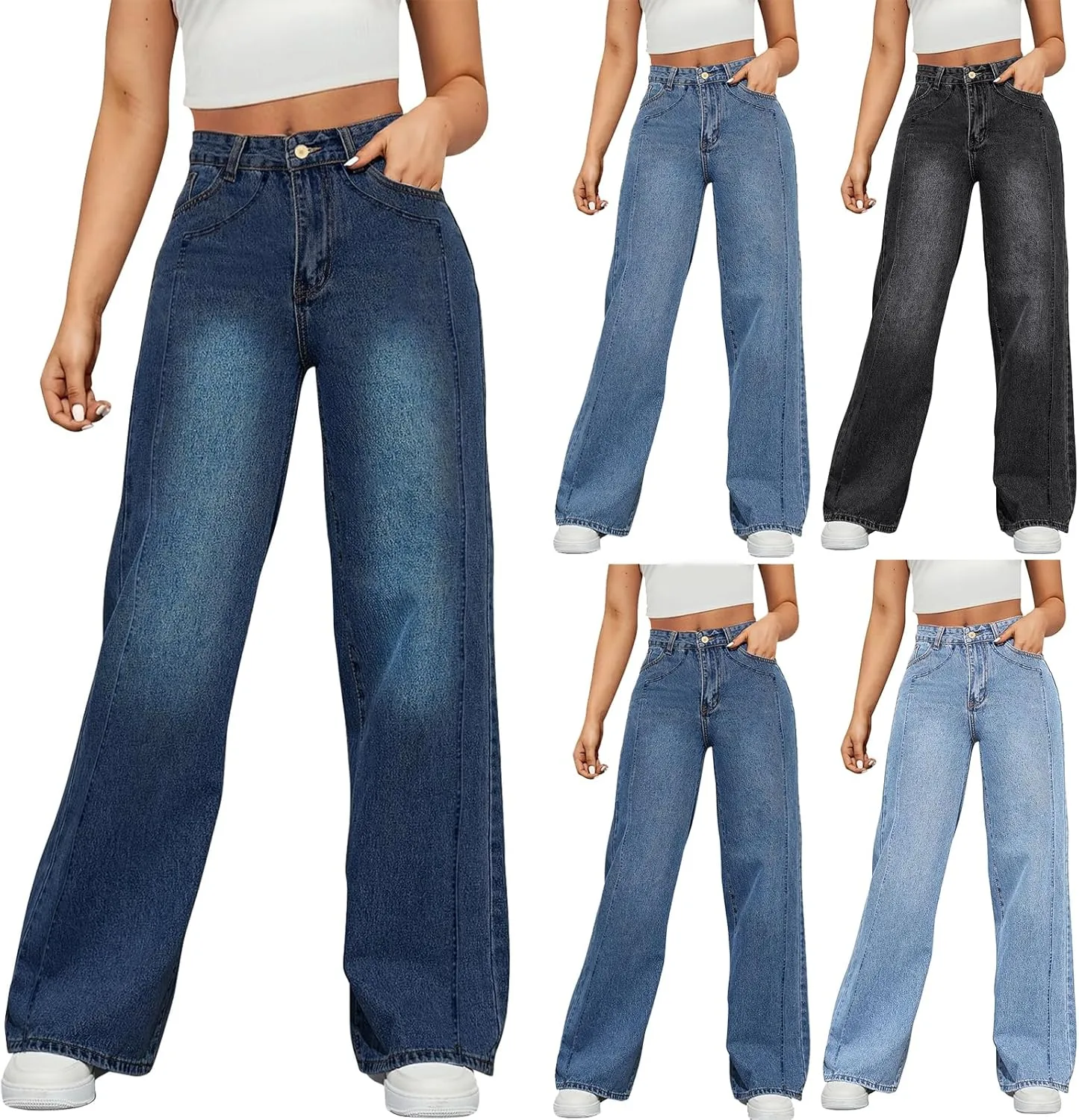 

Прямые джинсы для женщин High Waisted Wide Leg RODYETQQ