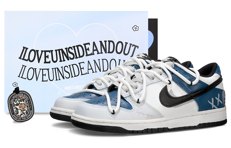 

Кроссовки Nike Dunk Skateboarding Shoes Women's Low-top Grey/white/blue, темно-синий