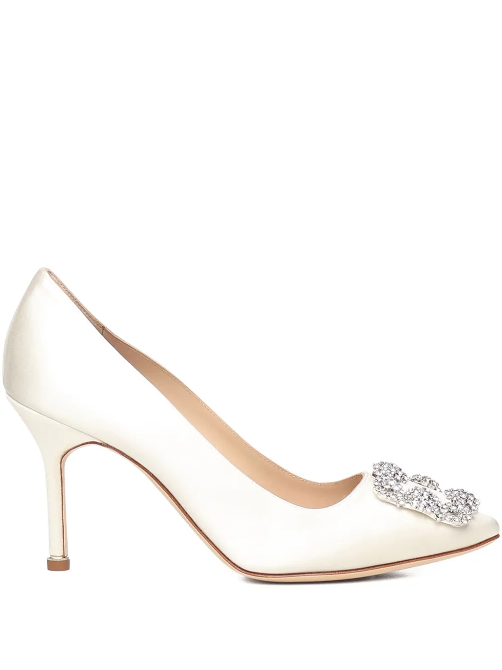 Туфли-лодочки на каблуке, украшенные кристаллами Manolo Blahnik, белый