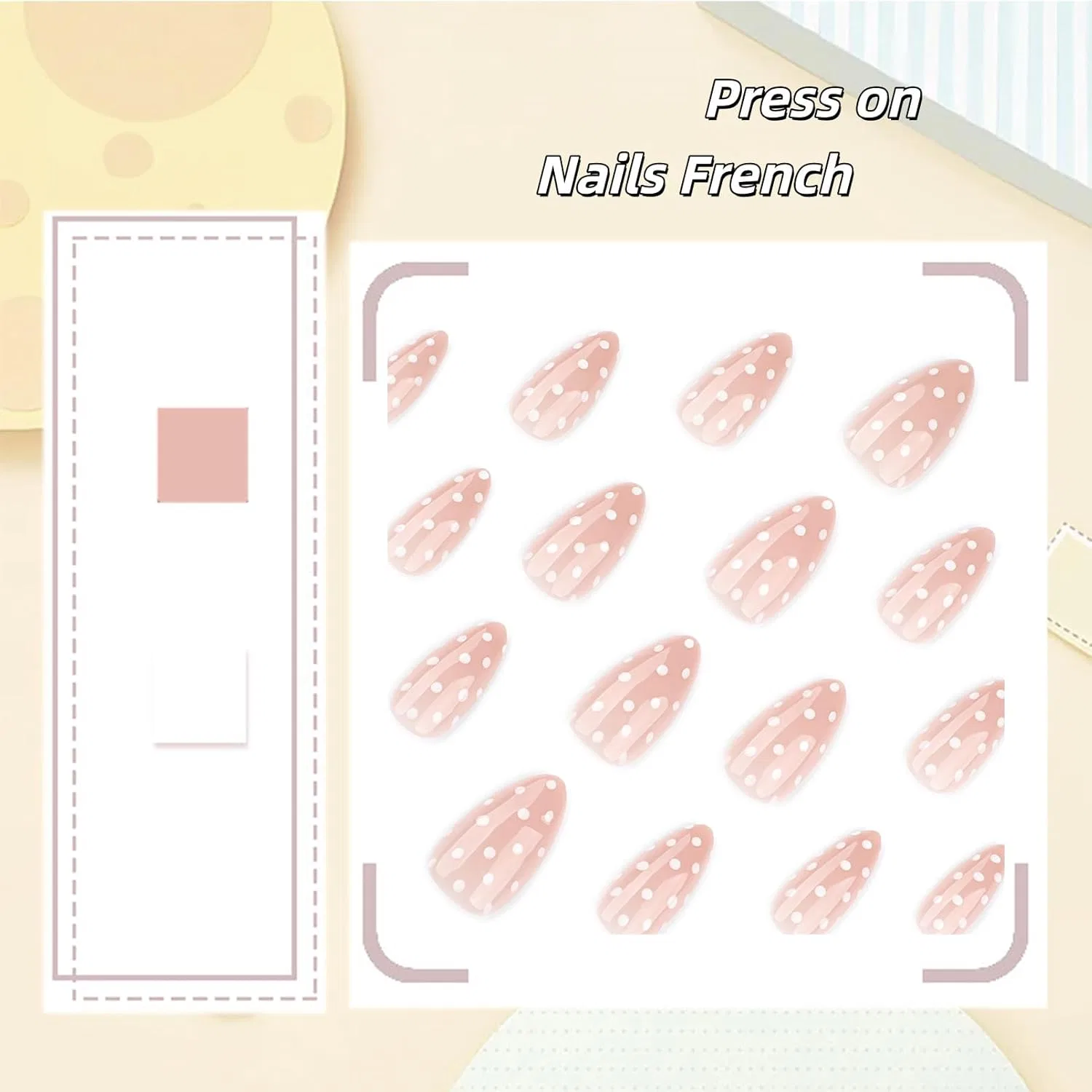 Накладные ногти миндалевидные с белым горошком (24 шт.) Virellay, Pink Polka Dot — фото 3
