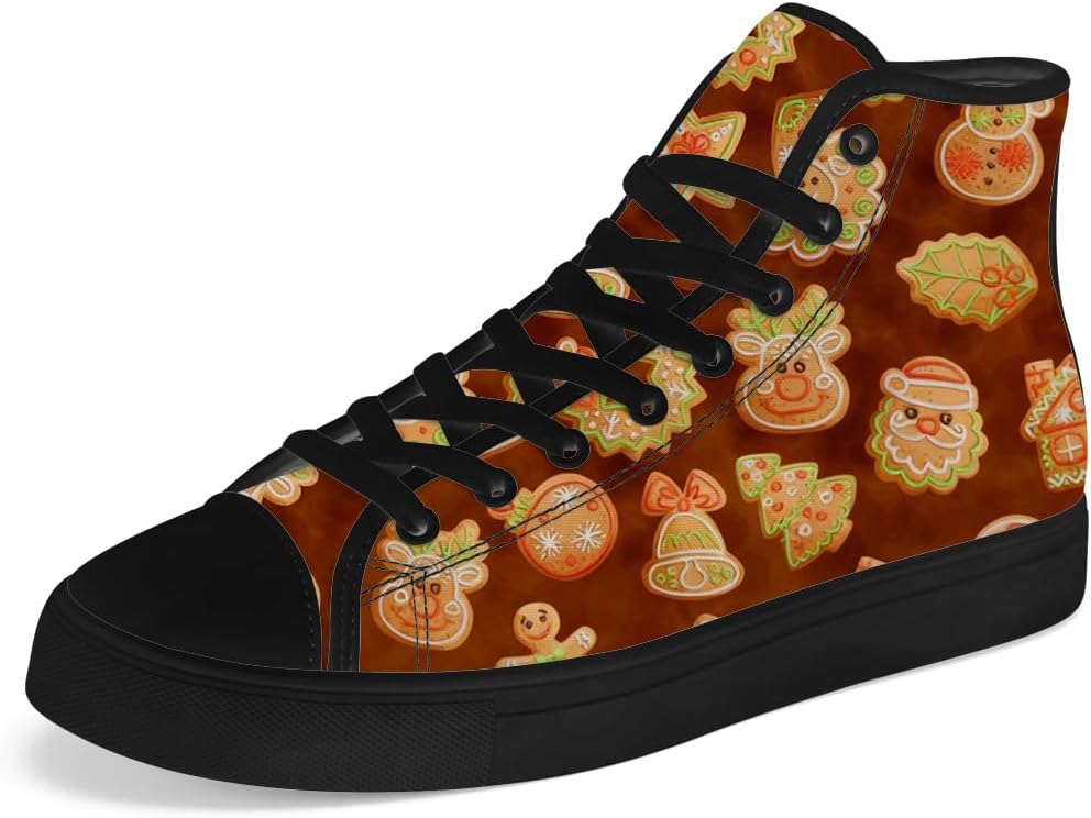 

Детские высокие кеды Chebing для мальчиков и девочек с принтом рождественских печений, на шнуровке, повседневные холщовые кроссовки, 611 Brown