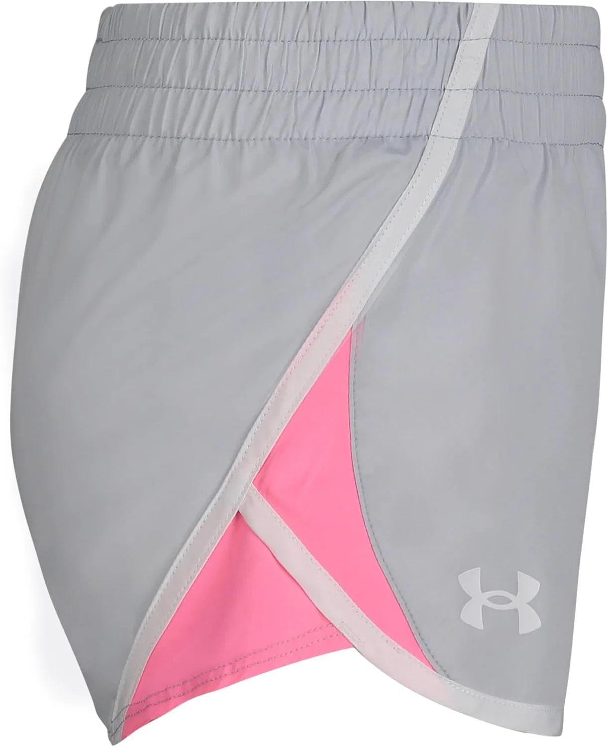 Детские шорты Under Armour Fly By, эластичный пояс, логотип, легкий материал, Halo Gray/Pink — фото 2