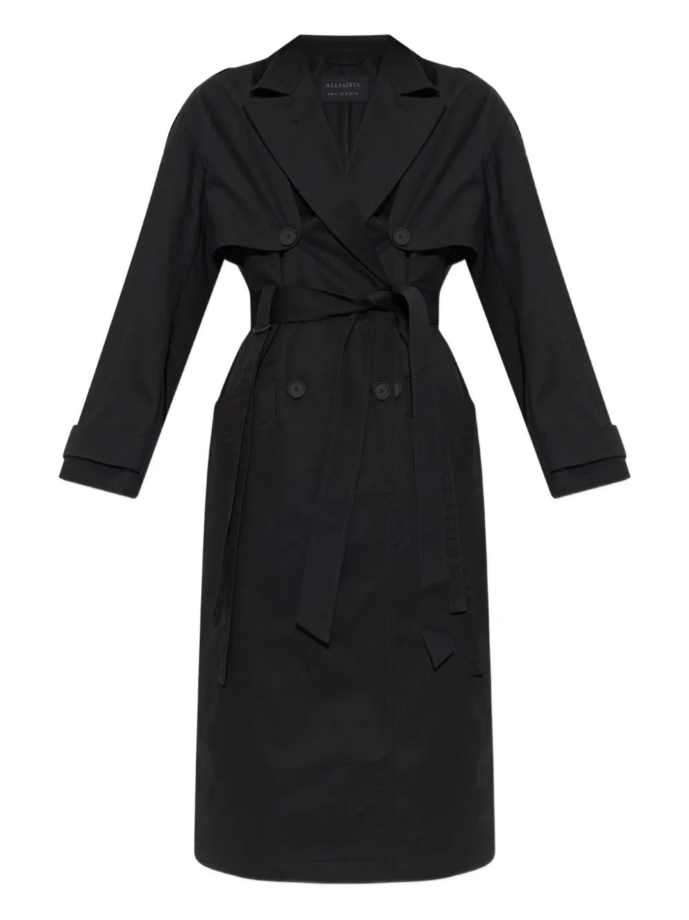 

Двубортный тренчкот с поясом AllSaints, черный