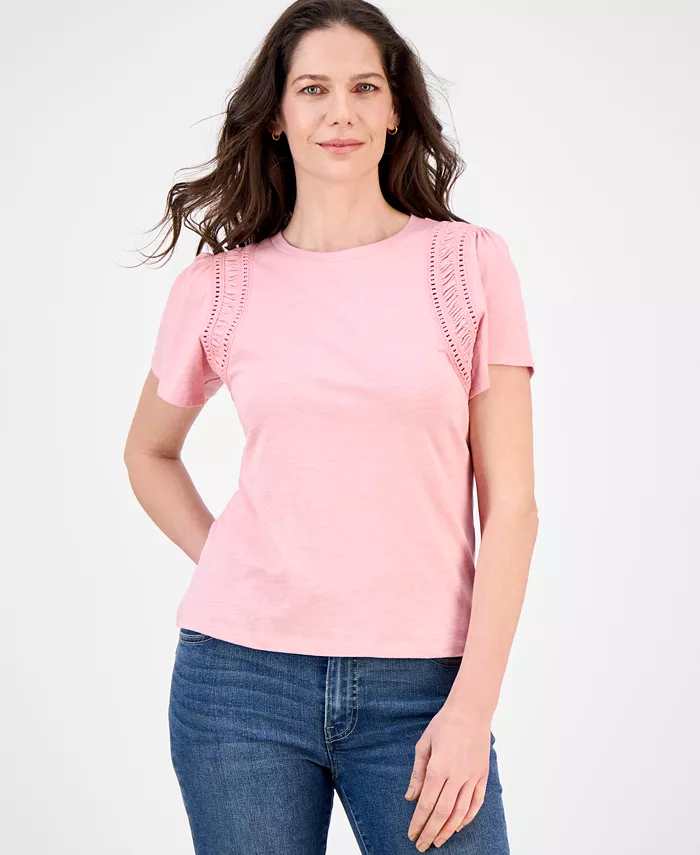 

Женская хлопковая футболка с рукавами-крылышками Nautica Jeans, розовый
