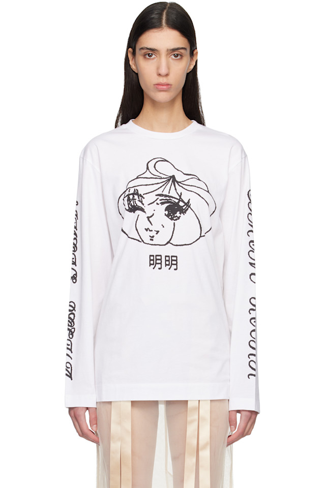 

Simone Rocha Белая футболка с длинными рукавами и принтом логотипа димсам