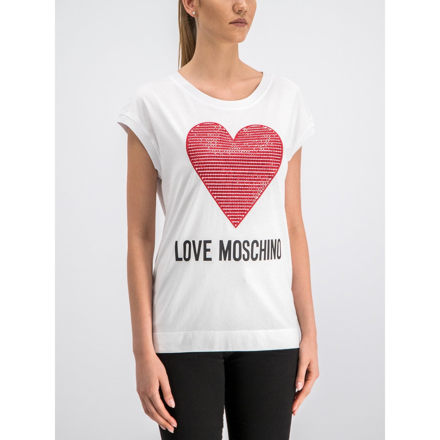 

Белая хлопковая женская футболка LOVE MOSCHINO