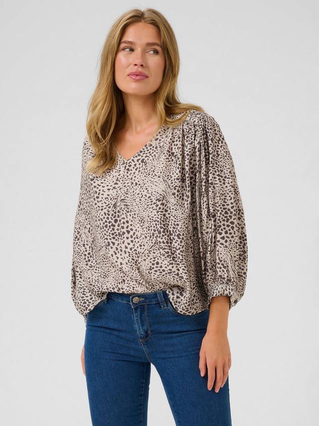 

Блузка с V-образным вырезом и леопардовым принтом KAdebra KAFFE, Beige/Multi