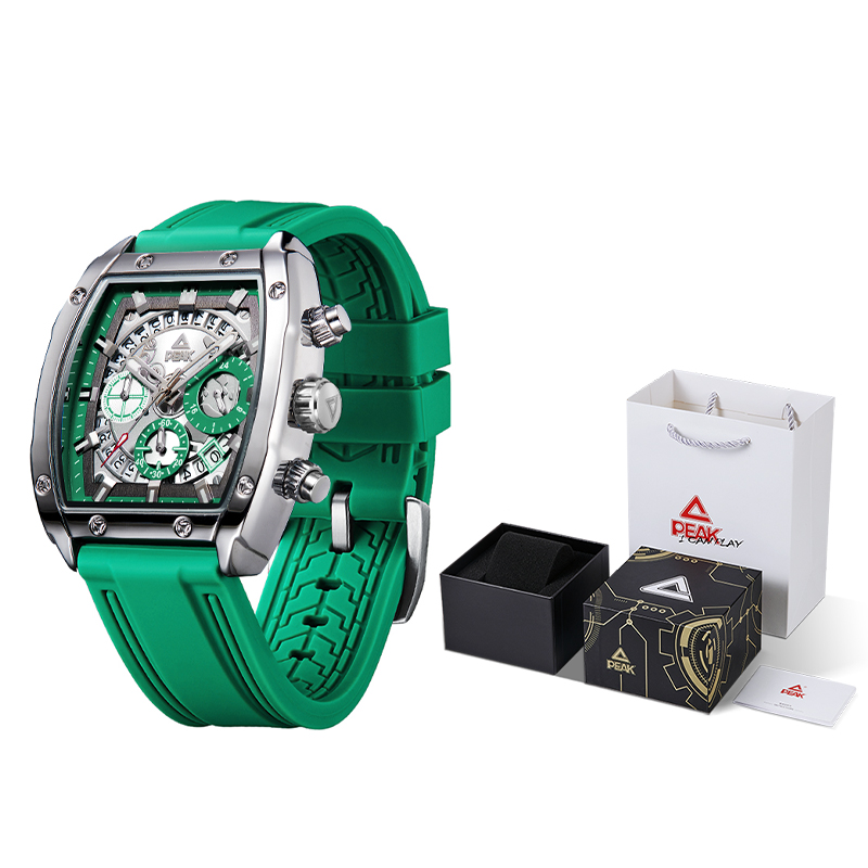 

PEAK Часы Pioneer Collection Quartz Movement Silicone Strap Watch Men's Watch Black Dial, Field Green