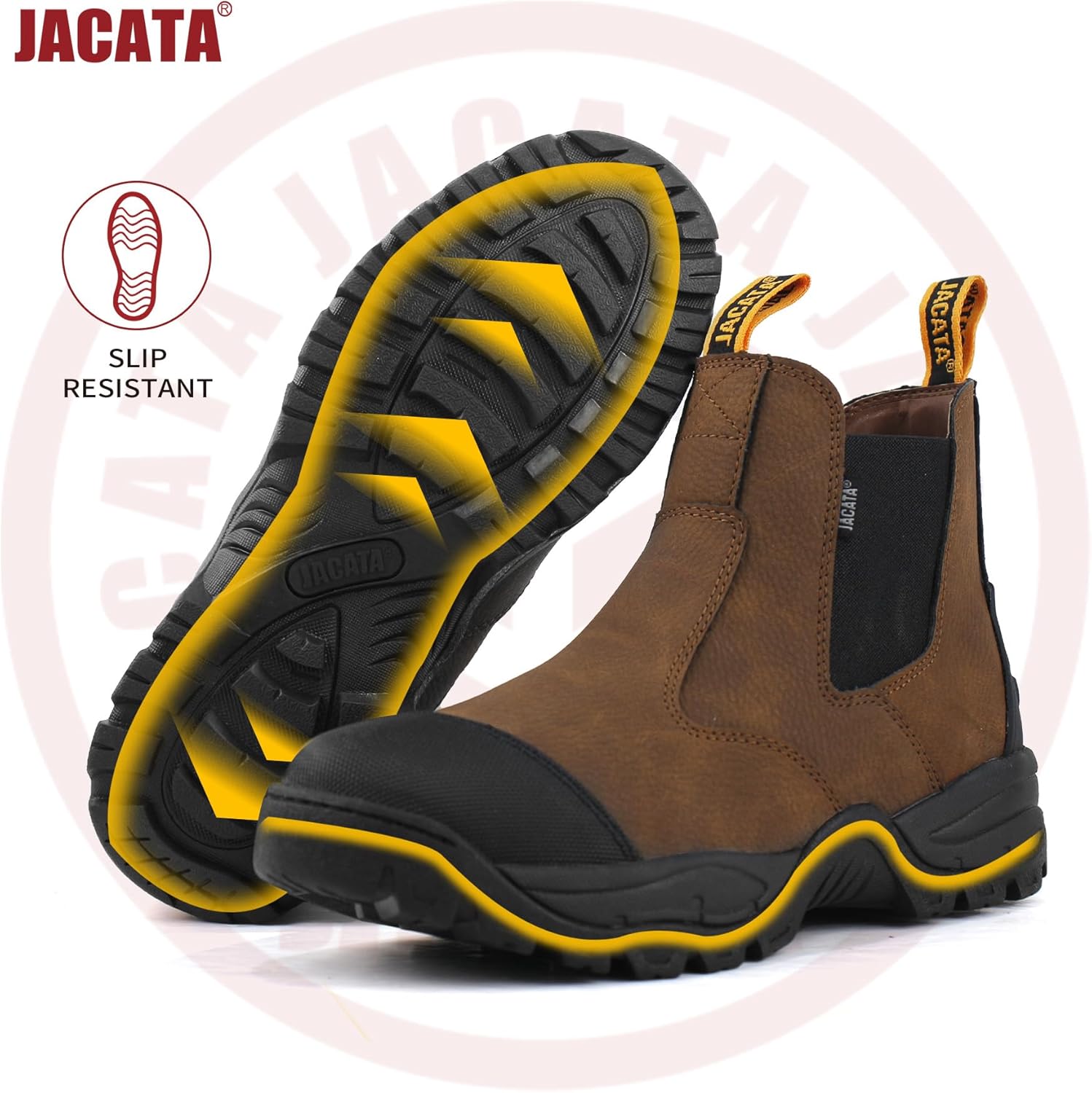Ботинки Jacata Mens Chelsea Slip On для мужчин, мужские промышленные строительные мягкие носки, ботинки для мужчин, коричневый — фото 2