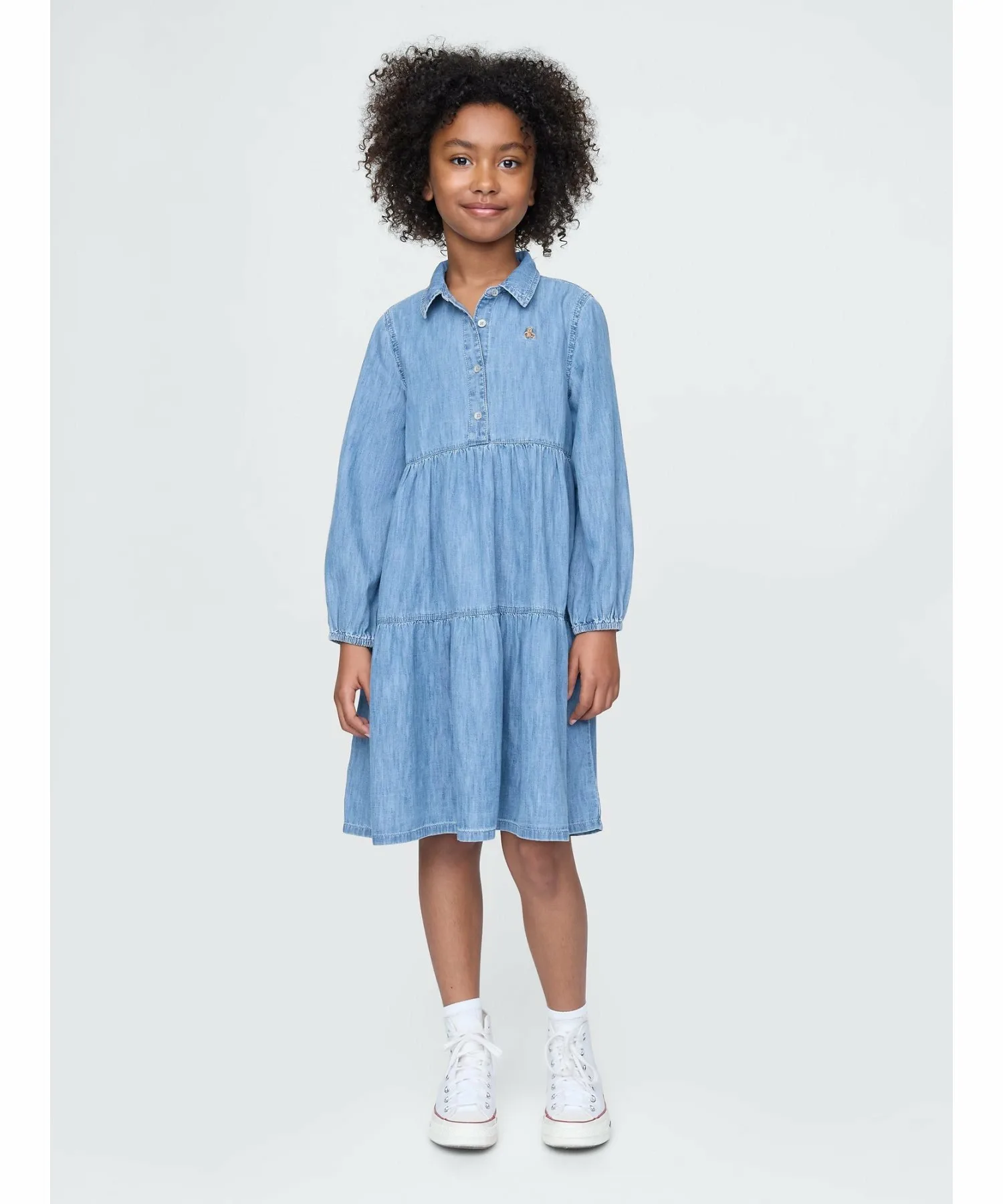 (K) Многоярусное платье из шамбре (детское) GAP, BLUE_CHAMBRAY