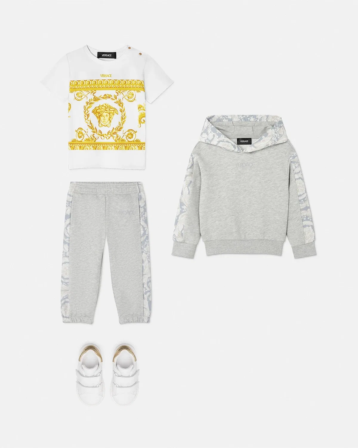 Детское худи из хлопкового трикотажа с принтом VERSACE, серый — фото 2