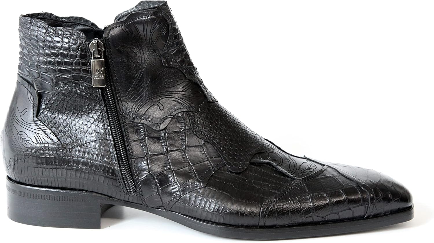 

Ботильоны Jo Ghost 2992 итальянские черные с комбинированной кожей крокодила, ящерицы и змеи, с молнией