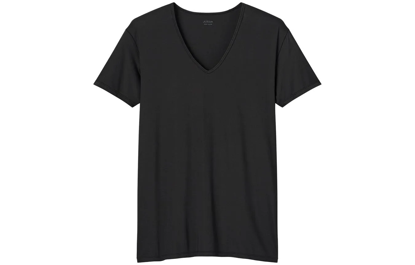 UNIQLO Футболка мужская черная 09 V-образный вырез умеренно прямой крой