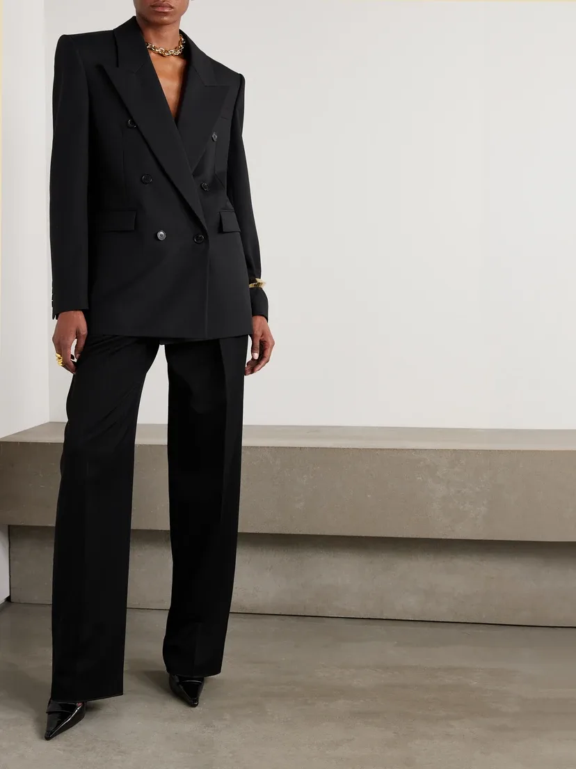 Двубортный блейзер из шерсти grain de poudre SAINT LAURENT, черный — фото 2