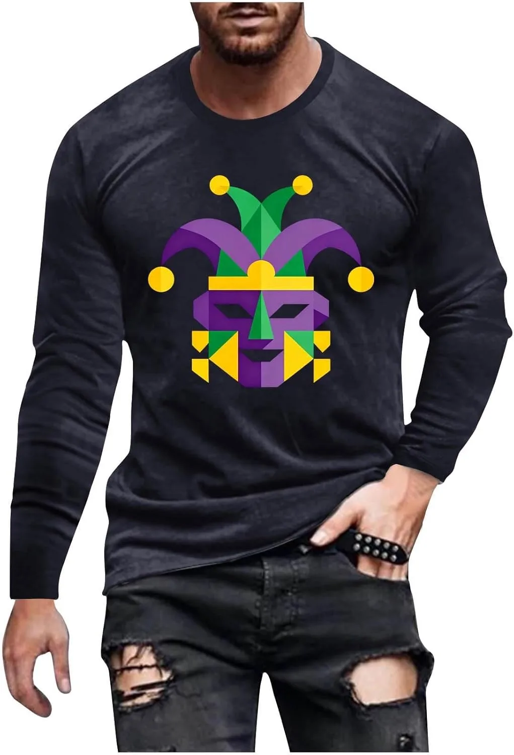 

Мужская футболка Mardi Gras с принтом, длинный рукав, Regular Fit, Crew Neck, легкая
