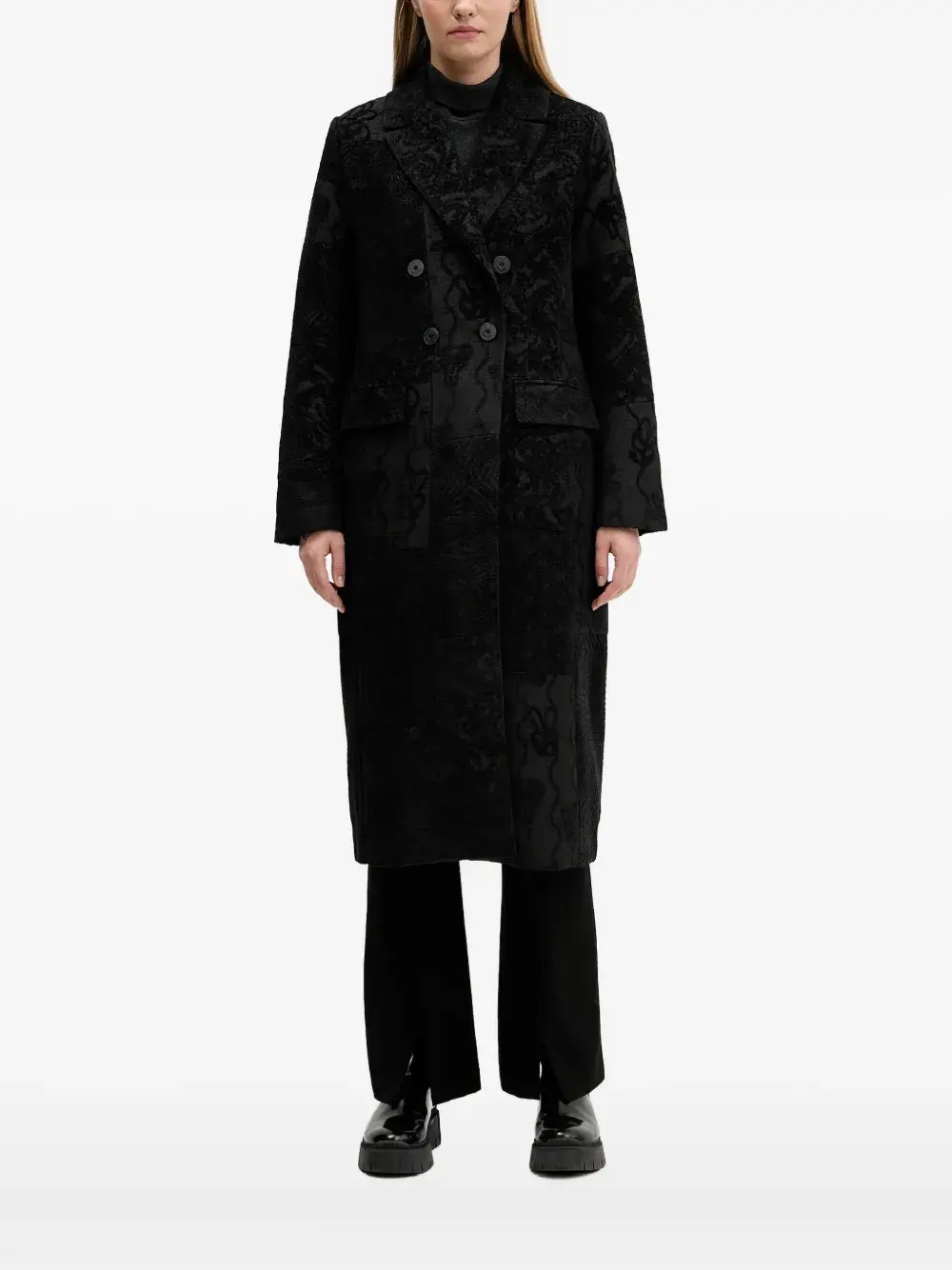 

Двубортное пальто с узором Desigual, черный
