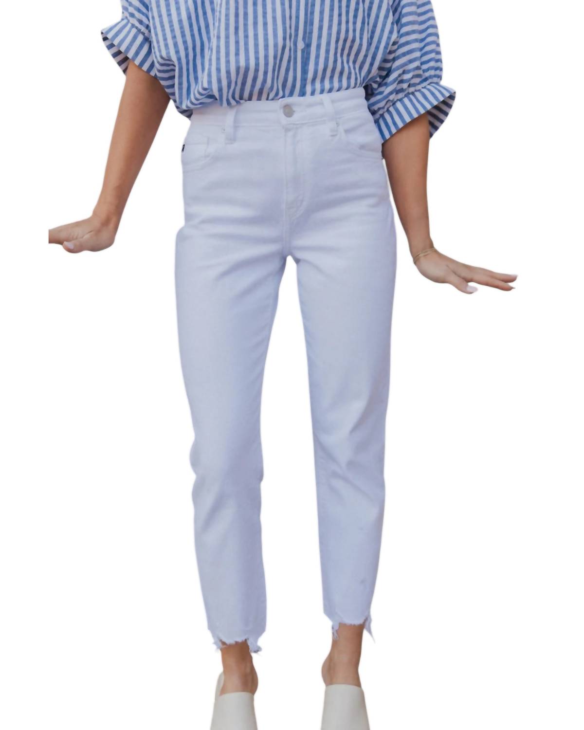 

Джинсы Rebecca Denim Straight Leg с потертостями белого цвета KanCan