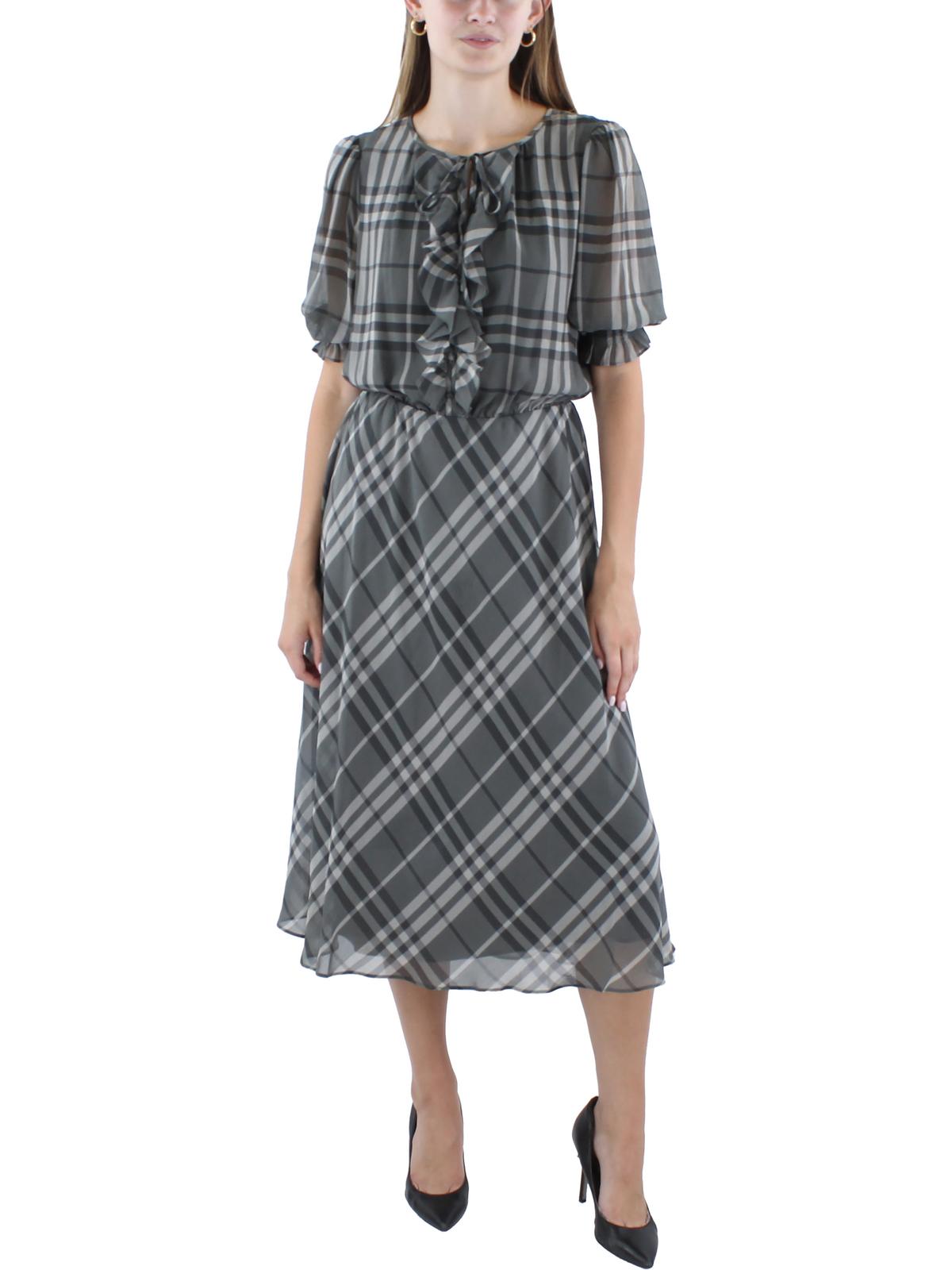 

Женское клетчатое платье миди с завязкой на шее Lauren Ralph Lauren, цвет gray multi