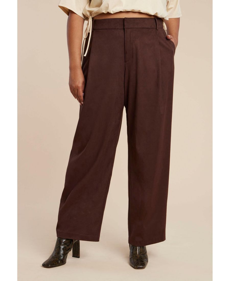 

Женские брюки больших размеров из искусственной замши с широкими штанинами ELOQUII, Chicory coffee