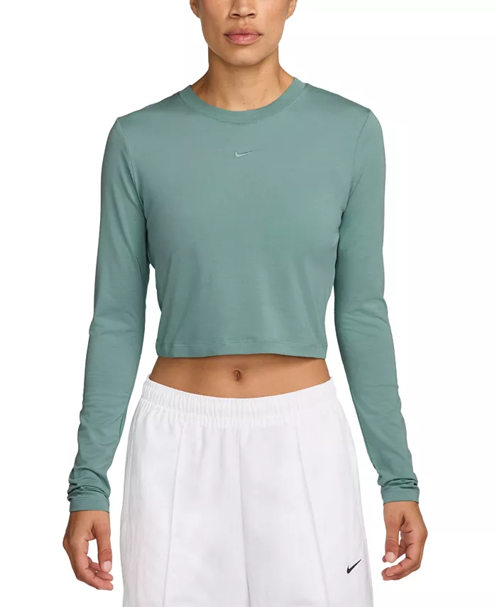 

Женский спортивный трикотажный укороченный топ Chill Knit с длинными рукавами Nike, черный