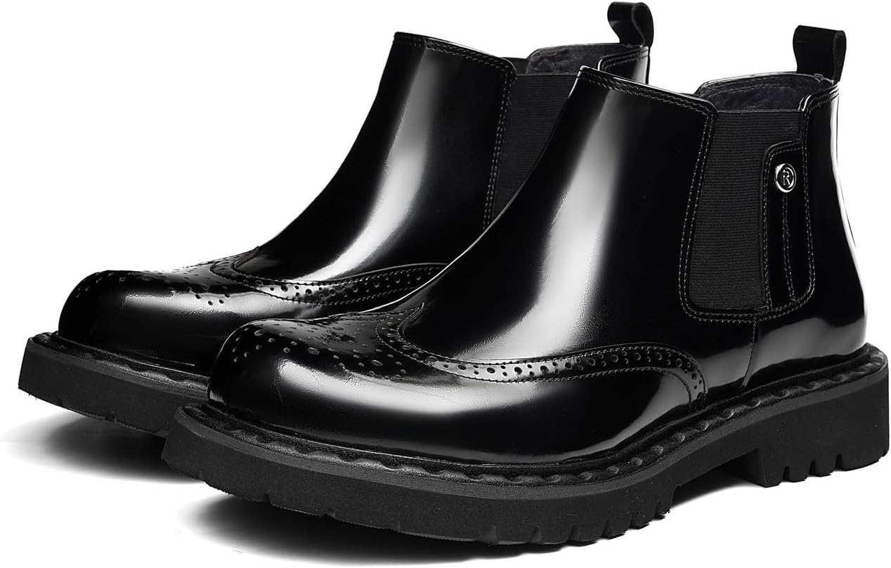 

Мужские ботинки Santimon Chelsea с крыльями Brogue из коровьей кожи - повседневные ботинки на выход с прочной резиновой подошвой для делового стиля, свадьбы или выходных, черный