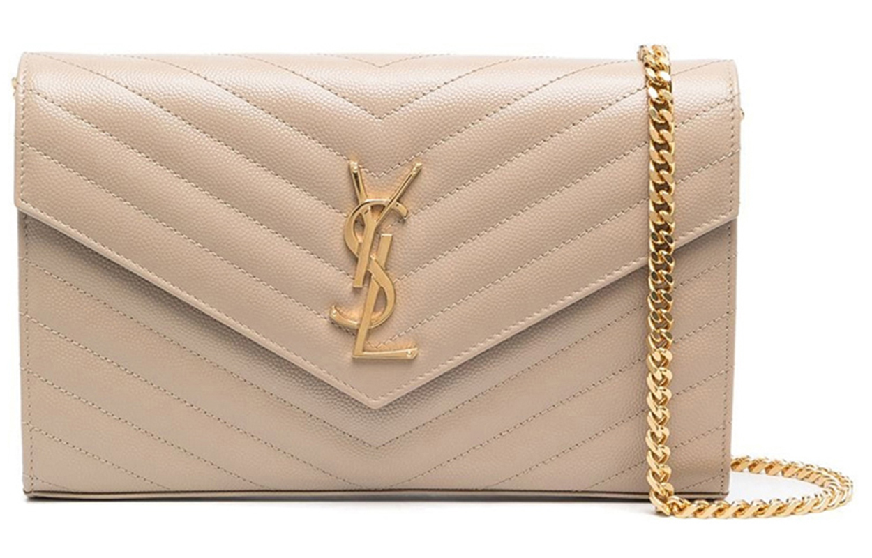 

Saint Laurent Кожаный кошелек, сумка через плечо, сумка-кроссбоди, женский, темно-бежевый цвет
