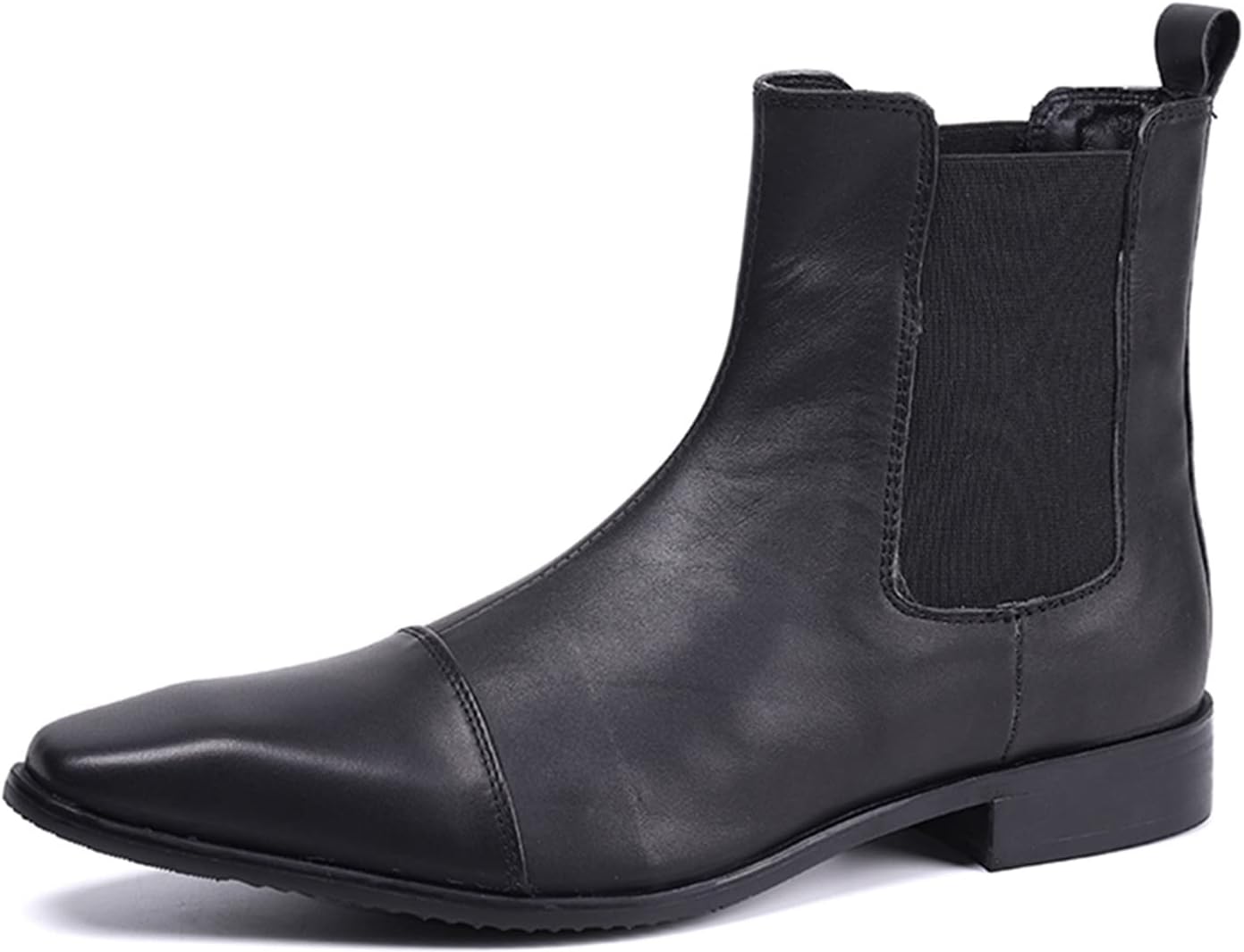 

Мужские черные ботинки Santimon Chelsea - настоящая кожа, средние ковбойские ботинки с гладким носком и эластичными вставками - повседневные ковбойские ботинки для вечеринок, дискотеки и бального зала
