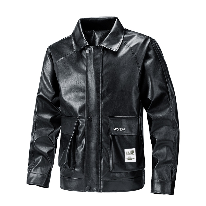 

Кожаная куртка Unisex Lapel Moderate LISENPOK, черный