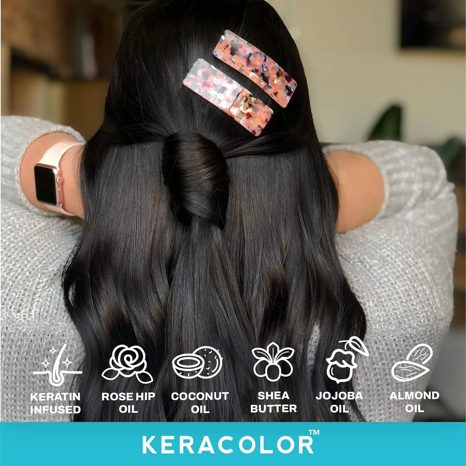 Набор KERACOLOR 3-в-1 (очищение + кондиционер + краска): полуперманентная краска для волос Onyx и лак для волос для фиксации, 283 мл — фото 2