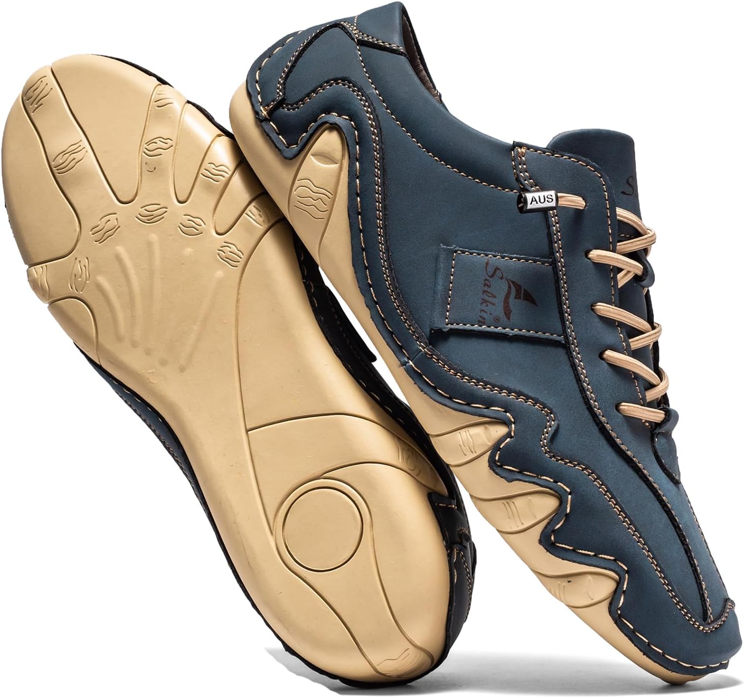 

Мужские удобные обувь для ходьбы, модная, легкая, с нулевым перепадом, эластичные на шнуровке, слипоны, повседневные обувь для вождения Eggdk, синий