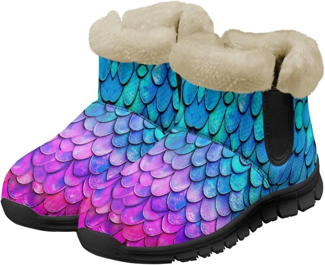 

Зимние сапоги Noprintge для женщин и мужчин, мягкие с уютной плюшевой подкладкой, нескользящие теплые ботинки, Mermaid Scales