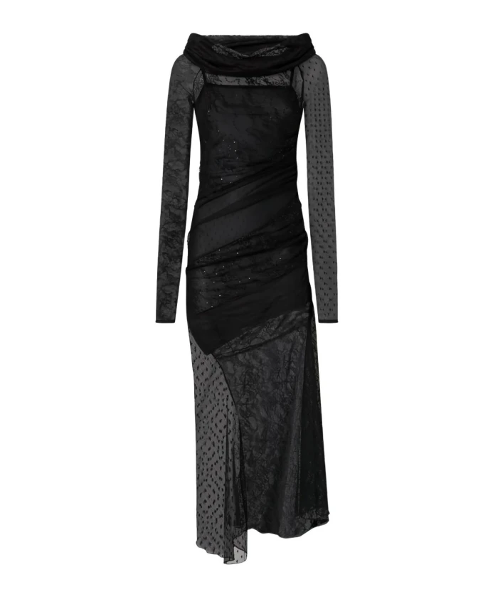 

Черное кружевное платье с открытыми плечами Pinko, черный