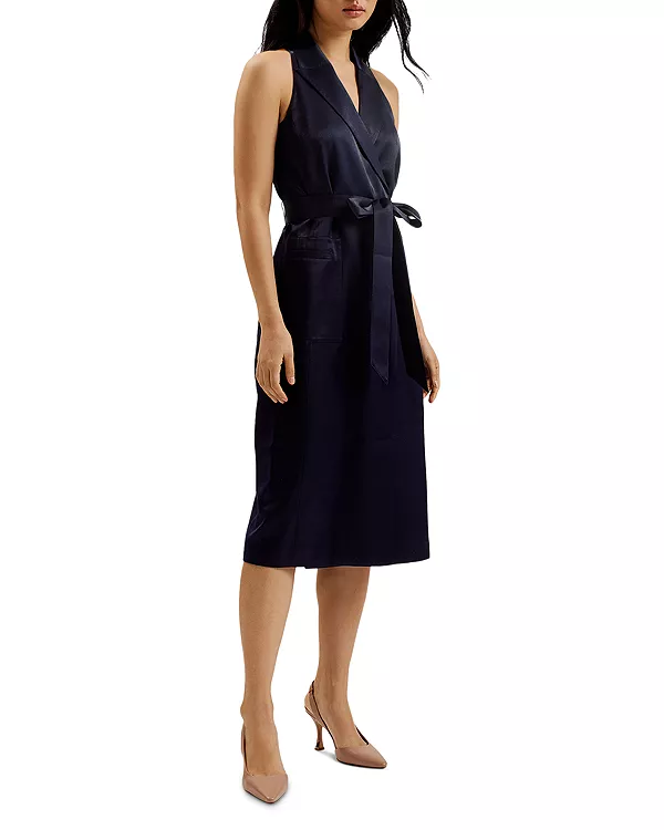 

Платье-Миди из атласа от Teerud, сшитое на заказ, с поясом. Ted Baker, синий