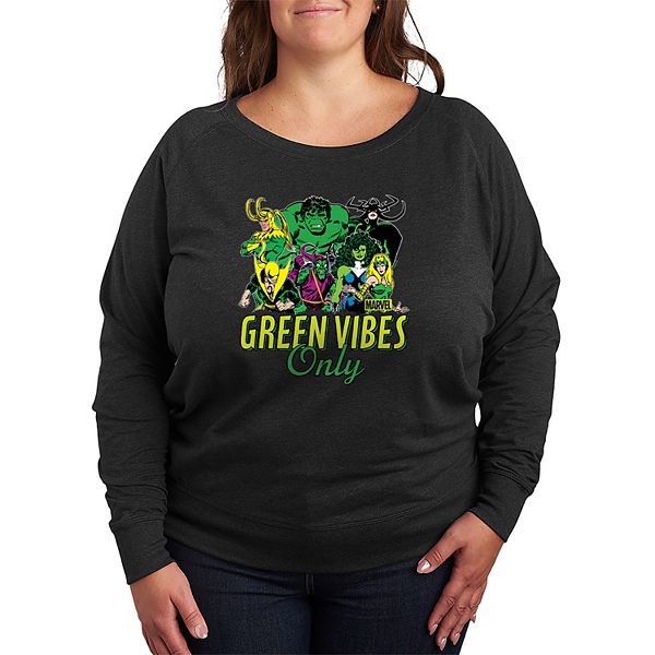 

Футболка с длинным рукавом French Terry Plus Size Green Vibes Only Marvel, Heather Charcoal