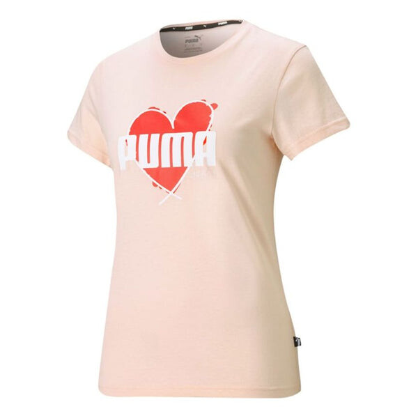 

Футболка (WMNS) PUMA Heart Tee Love Printing Logo Sports Round Neck Short Sleeve Pink Red, красный