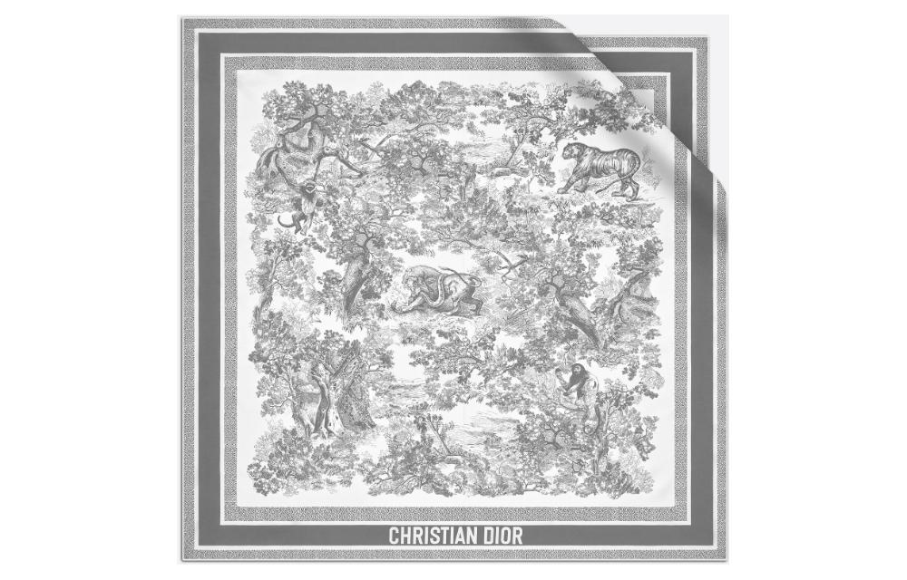

DIOR Шёлковый шарф женский цвета слоновой кости и серого, Ivory and Gray