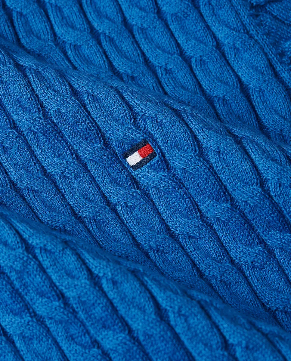 Вязаный женский джемпер с короткими рукавами и косами Tommy Hilfiger, индиго синий — фото 4