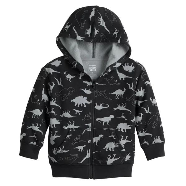 

Детская флисовая толстовка с принтом на молнии для мальчиков Jumping Beans, цвет black grey dinos