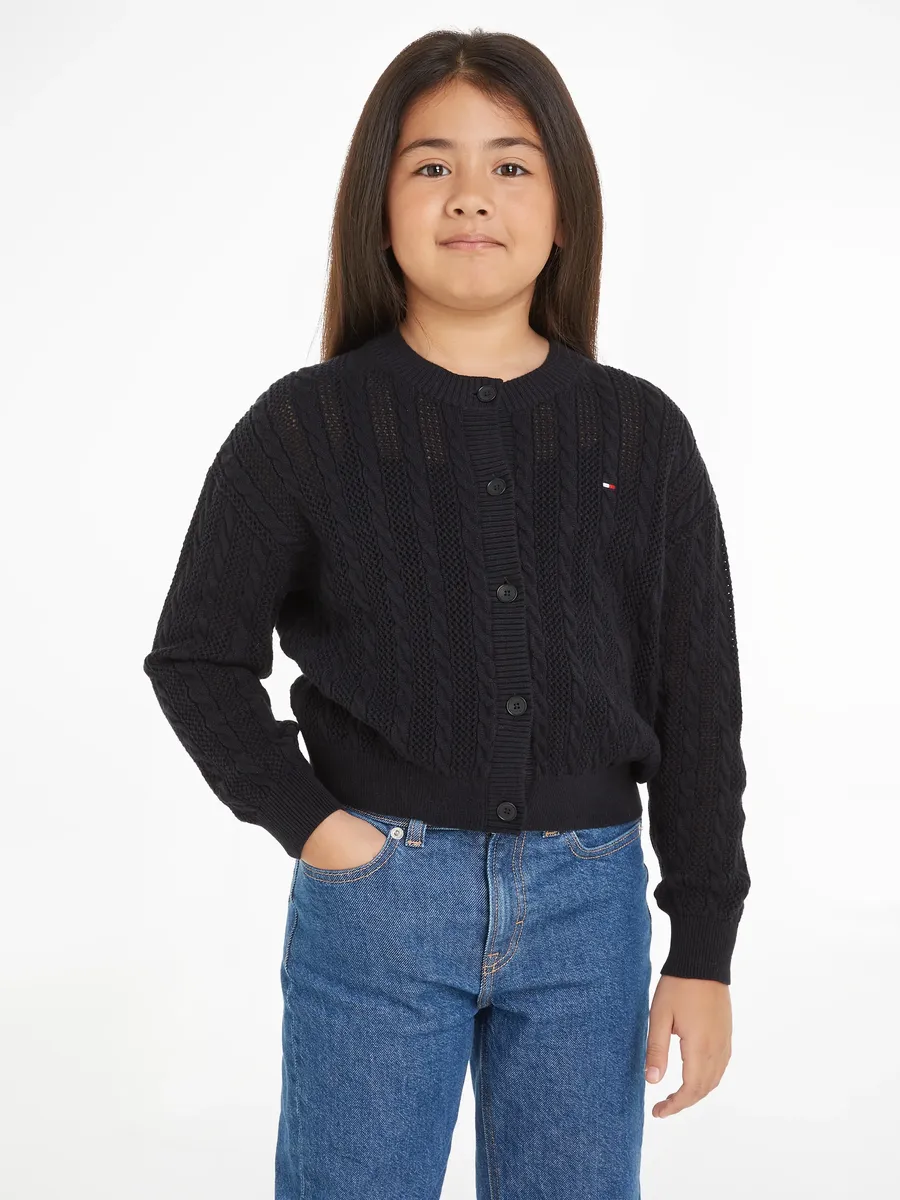 

Кардиган Tommy Hilfiger "ESSENTIAL CABLE REGULAR CARDIGAN", детский до 16 лет, с вышивкой логотипа, цвет Desert Sky