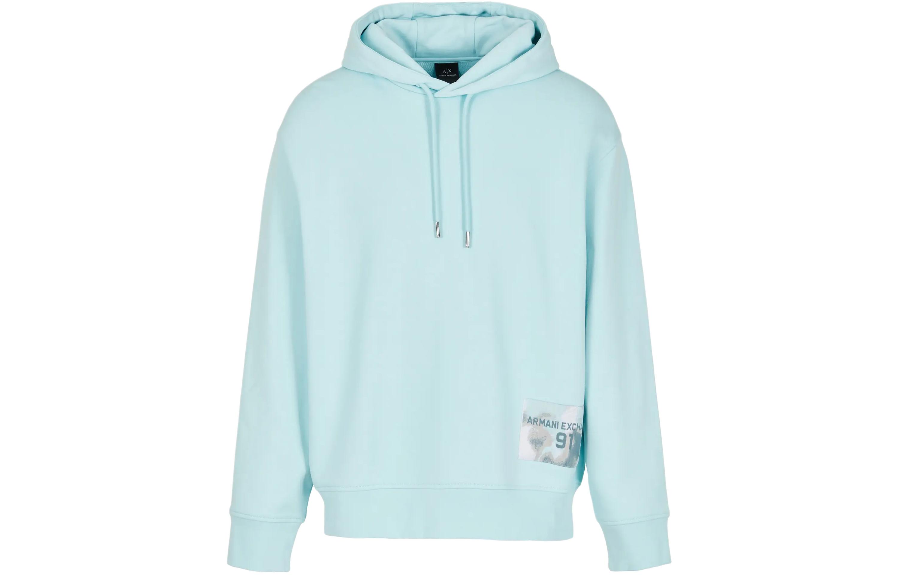 

Хлопковая толстовка с капюшоном и аппликацией логотипа ARMANI EXCHANGE, Light Blue Green
