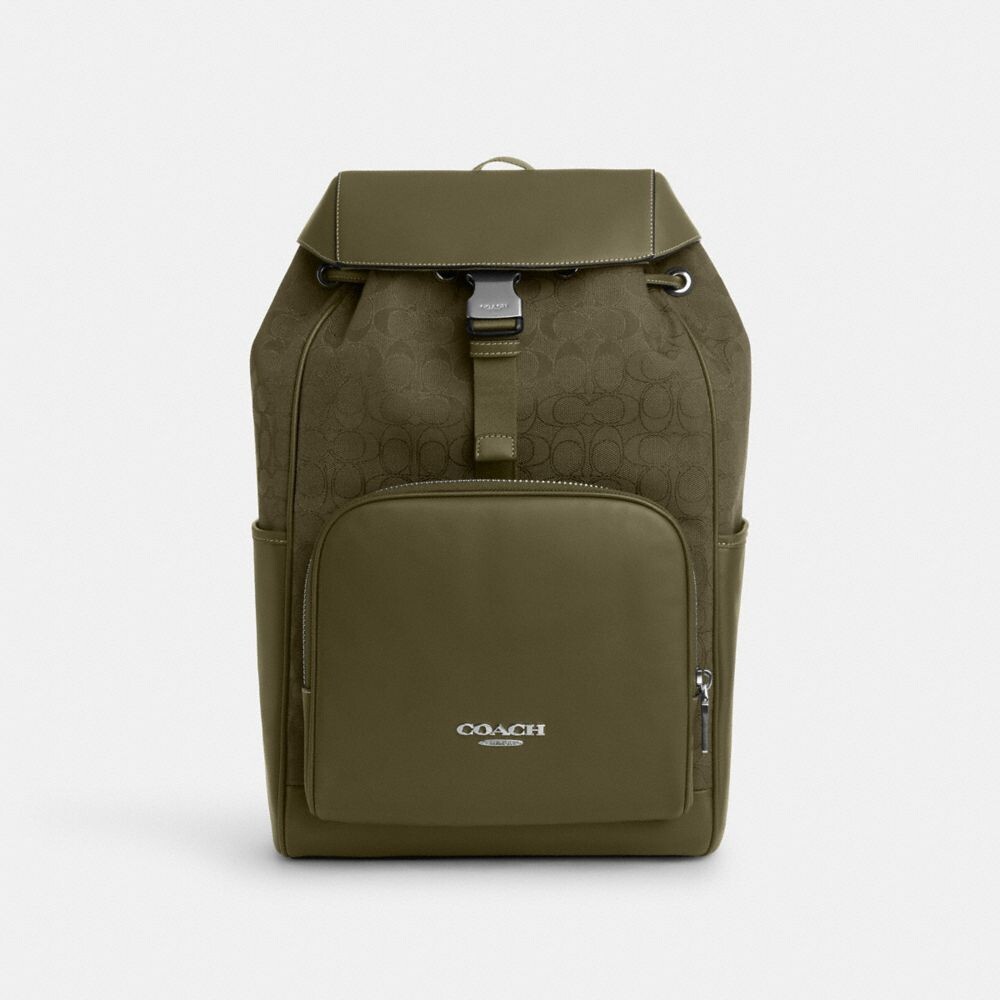 

Рюкзак гонщик COACH, цвет silver/olive drab/olive drab