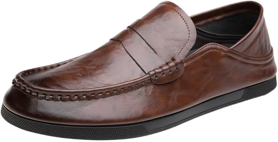 Мокасины кожаные Mens Casual Loafers Slip On, коричневый UOPYNE