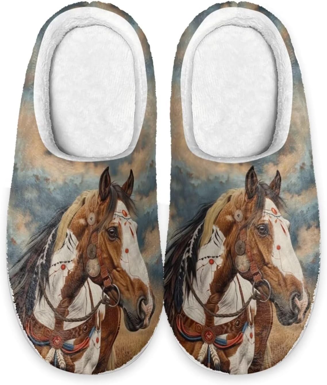

Тапочки Xpyiqun для мужчин и женщин, зимние теплые домашние тапочки, нескользящие, мягкие и уютные, Western Horse Ethnic