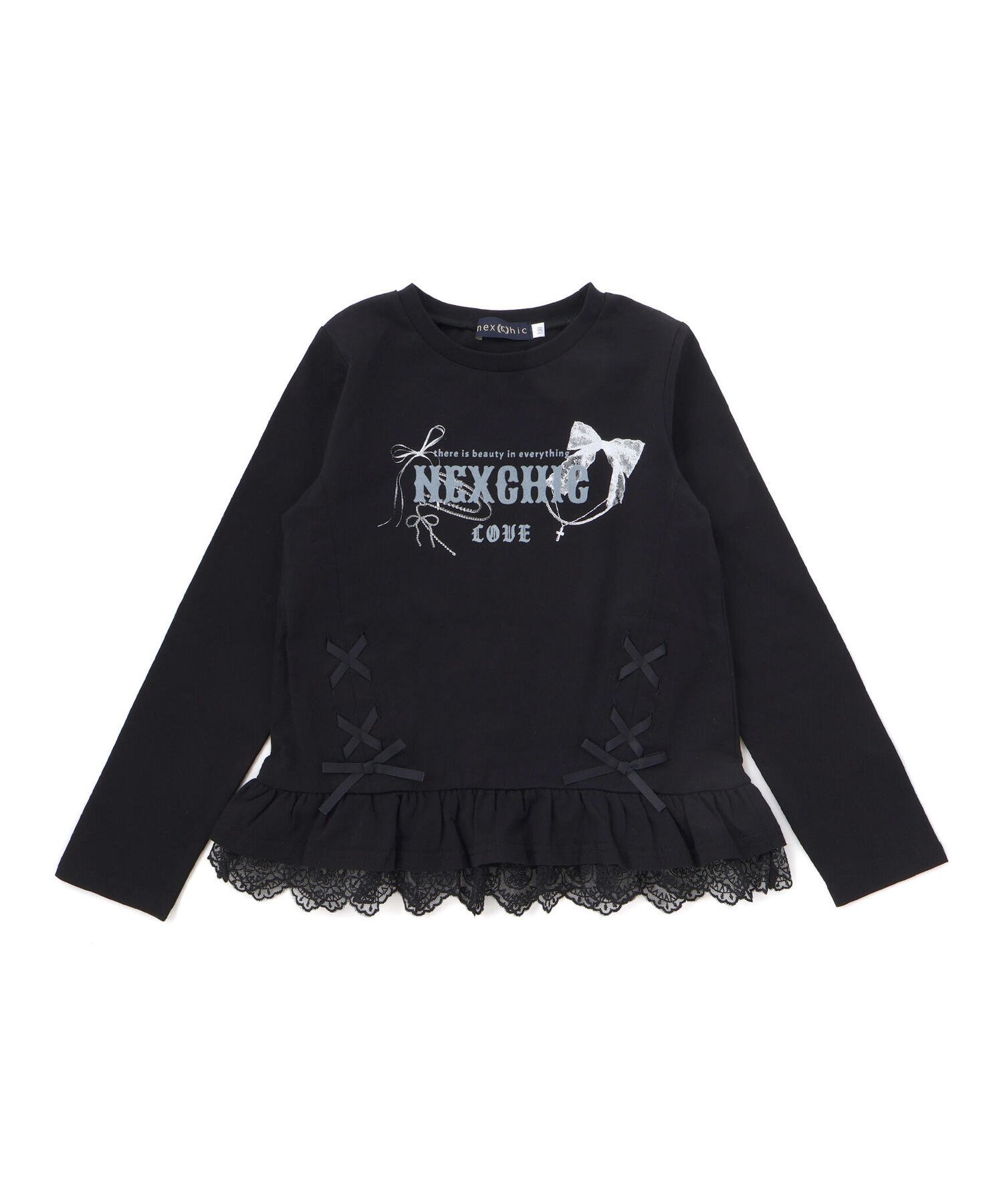 Футболка из джерси с кружевной каймой (110–150 см) Nexchic, black