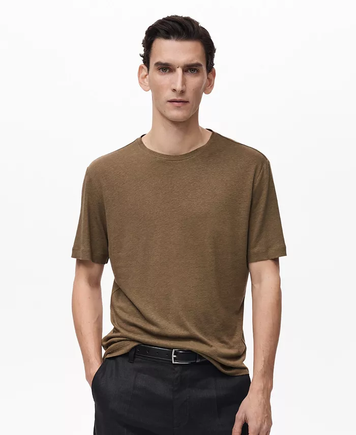 

Мужская льняная футболка Slim-Fit MANGO, коричневый/бежевый