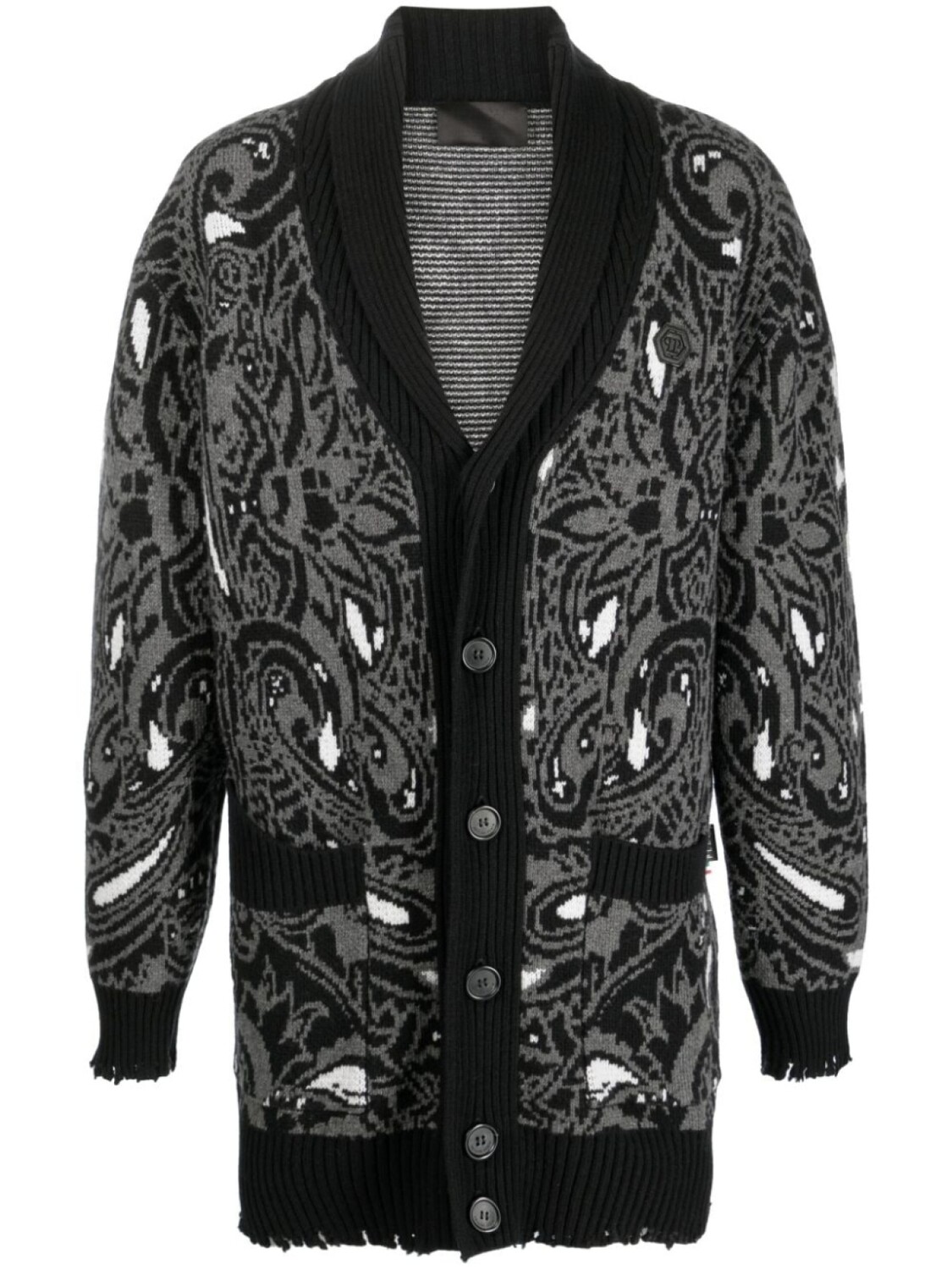 

Philipp Plein шерстяной кардиган с узором пейсли, черный