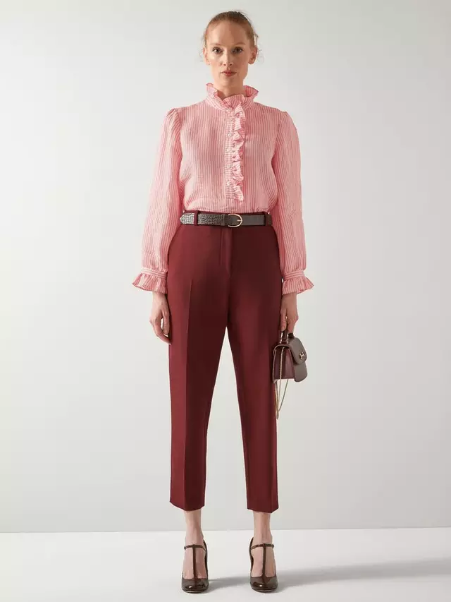 

Топ L.K.Bennett Camile Stripe Ruffle Linen Blend, розовый