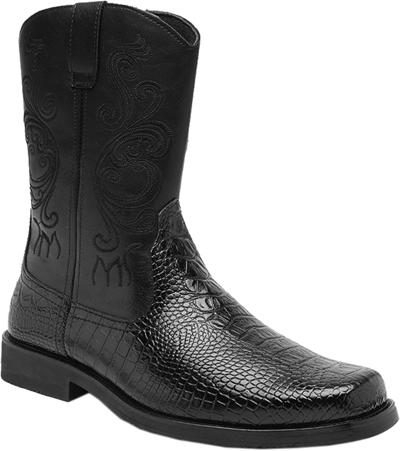 

Ковбойские сапоги JUNQIAKO для мужчин с круглым носком, мужские вестерн-сапоги, классические модные вышитые сапоги до середины голени, костюм для Хэллоуина, черный